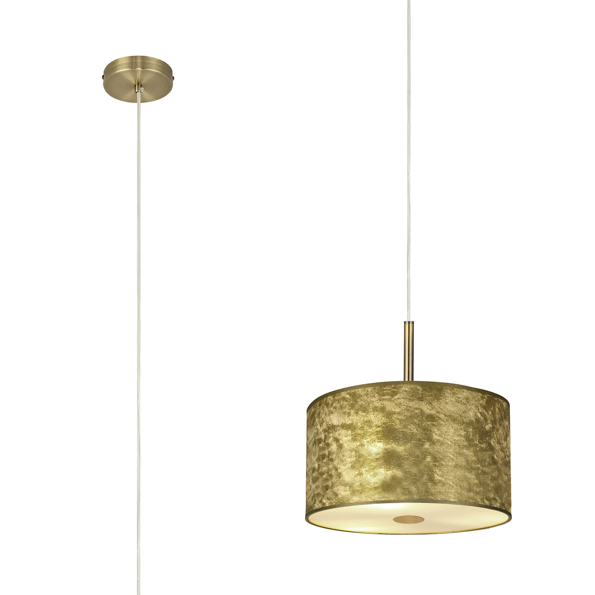 DK0828  Baymont 30cm 1 Light Pendant Antique Brass; Gold Leaf; Frosted Diffuser